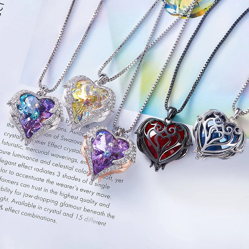 CDE дизайн, крылья ангела, украшенные кристаллами Swarovski, подвеска в форме сердца, ожерелье, ювелирное изделие, подарок на день Святого Валентина