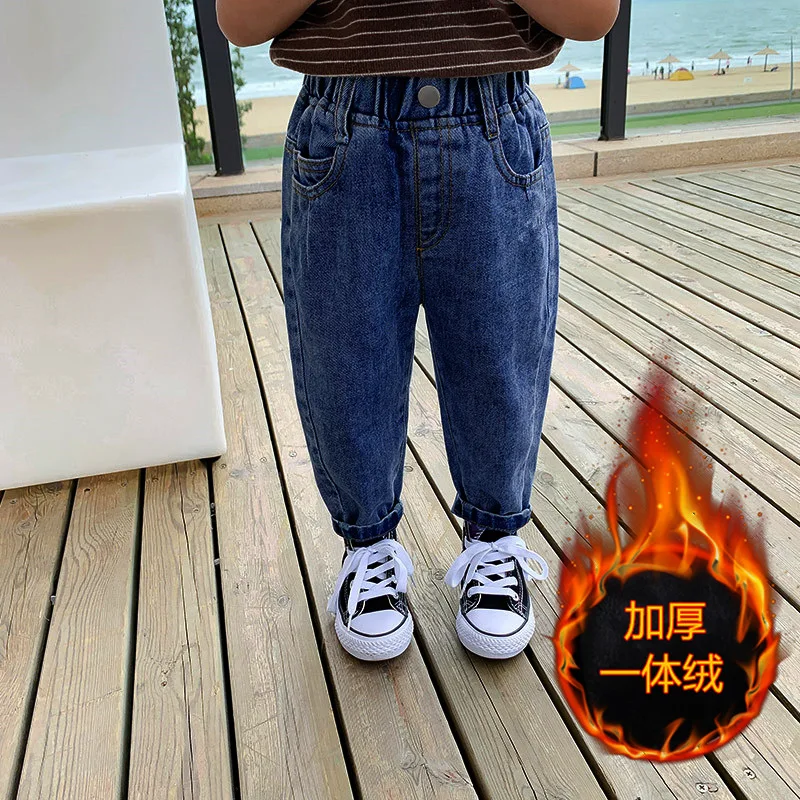 

hot sale autumn and winter boys jeans 1-8 years old Cotton washed kids jeans Korean pants for baby boys jeans kids plus velvet