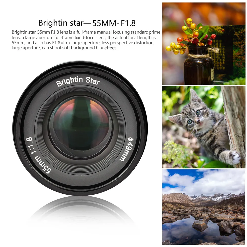 Brightin star 55 мм F1.8 Полнокадровый объектив для камеры с фиксированным ручным фокусом