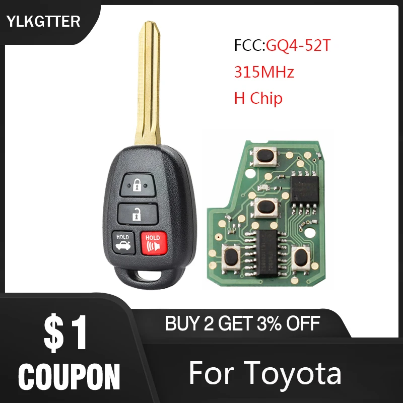 YLKGTTER 3 + 1 кнопки дистанционного ключа для Toyota Highlander 2014 2017 RAV4 2013 с GQ4 52T чипом
