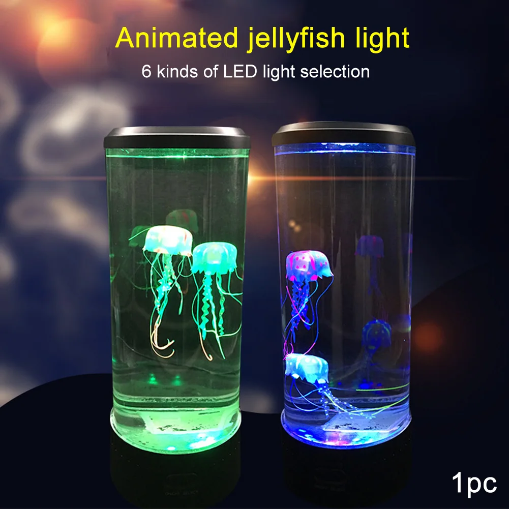 

Bedside Lamp Aquarium LED Night Light Hypnotic Jellyfish Relaxing Desktop Childen Color Changing Fantasy Table USB Powered Mood