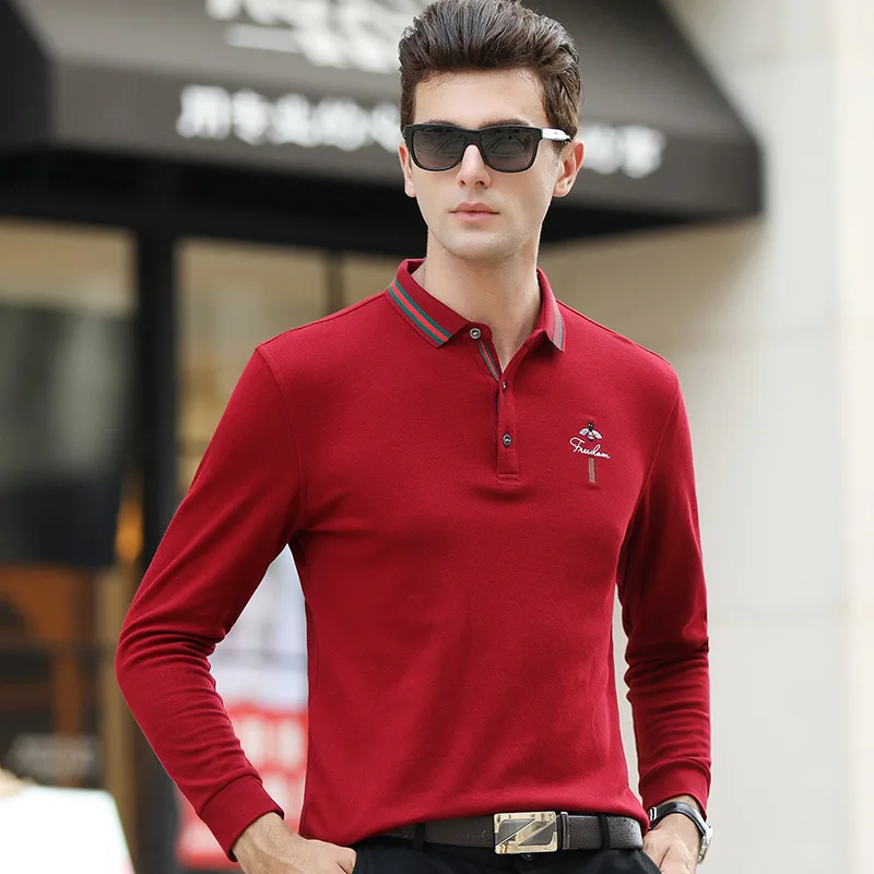 

European and American Style Spring and Autumn New Men's T-shirt Lapel Pullover Business Casual Men's Long-sleeved POLO Shirt