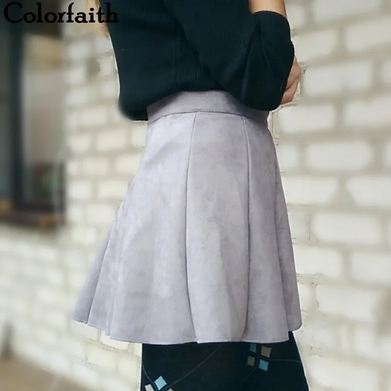 Женская плиссированная мини-юбка замшевая Однотонная юбка с высокой талией