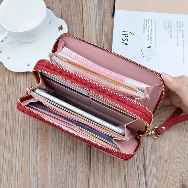 

Sale Women Clutch Wallet Top Quality PU Leather Wallets Female Long Wallet Women Double Zipper Purse Coin Purse Card Holder #20
