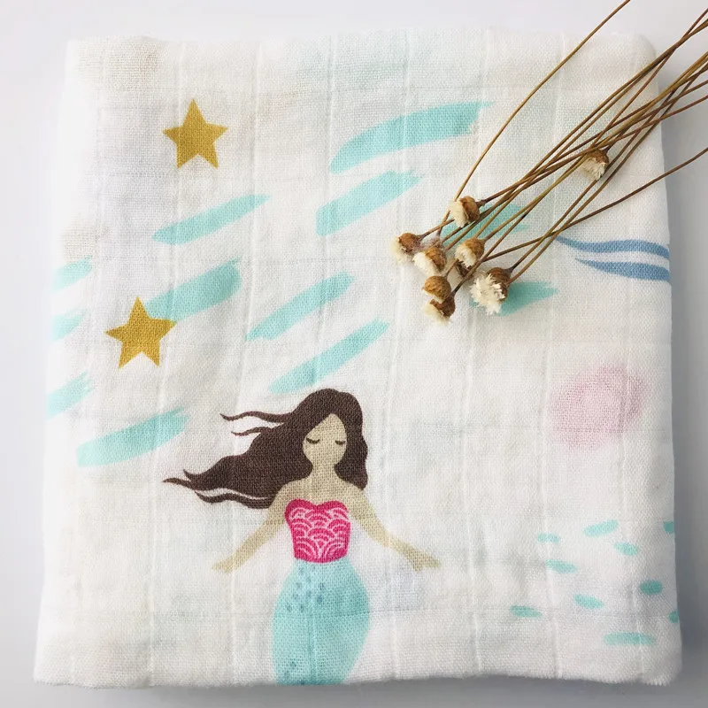 mermaid bamboo Детское бамбуковое одеяло из органического хлопка для новорожденных, муслиновое Пеленальное полотенце для кормления - Цвет: mermaid bamboo