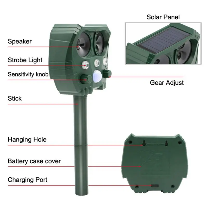 Водонепроницаемый движения Сенсор ультразвуковой отпугиватель животных на