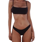 Женский сексуальный бюстгальтер пуш-ап с низкой талией, стринги, однотонный комплект бикини, треугольный купальник