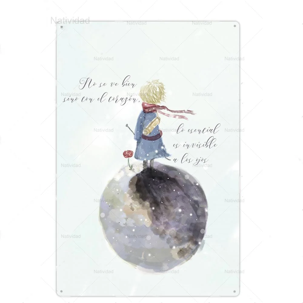 Cartoon Retro The Little Prince Roses Tin Sign Vintage Anime Iron Plate Painting Plaque Bookstore Living Room Wall Home Decor | Дом и сад