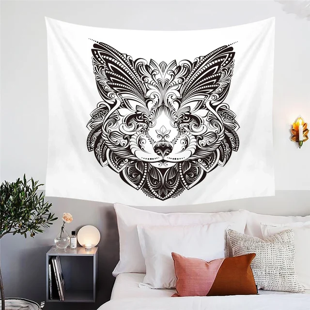 BlessLiving Fox Wall Carpet Pink Floral Wall Hanging Girls Home Decor Watercolor Animal Decorative Tapestry Butterflies Tapiz 3