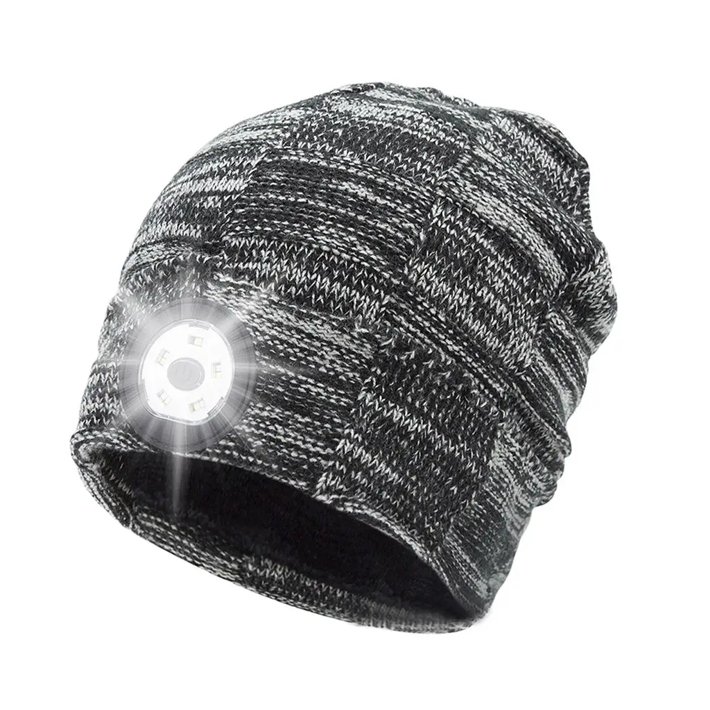 

Unisex Outdoor Cycling Hiking LED Light Knitted Hat Winter Beanie Hat with Flashlight 3 Modes Lighting