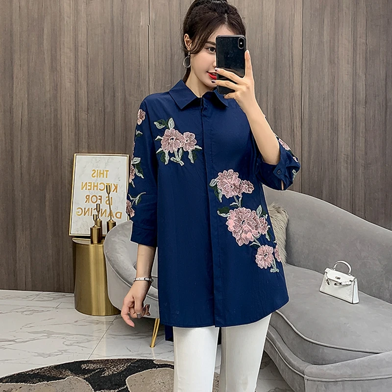 Новая весенняя женская блузка с цветочной вышивкой винтажная свободная