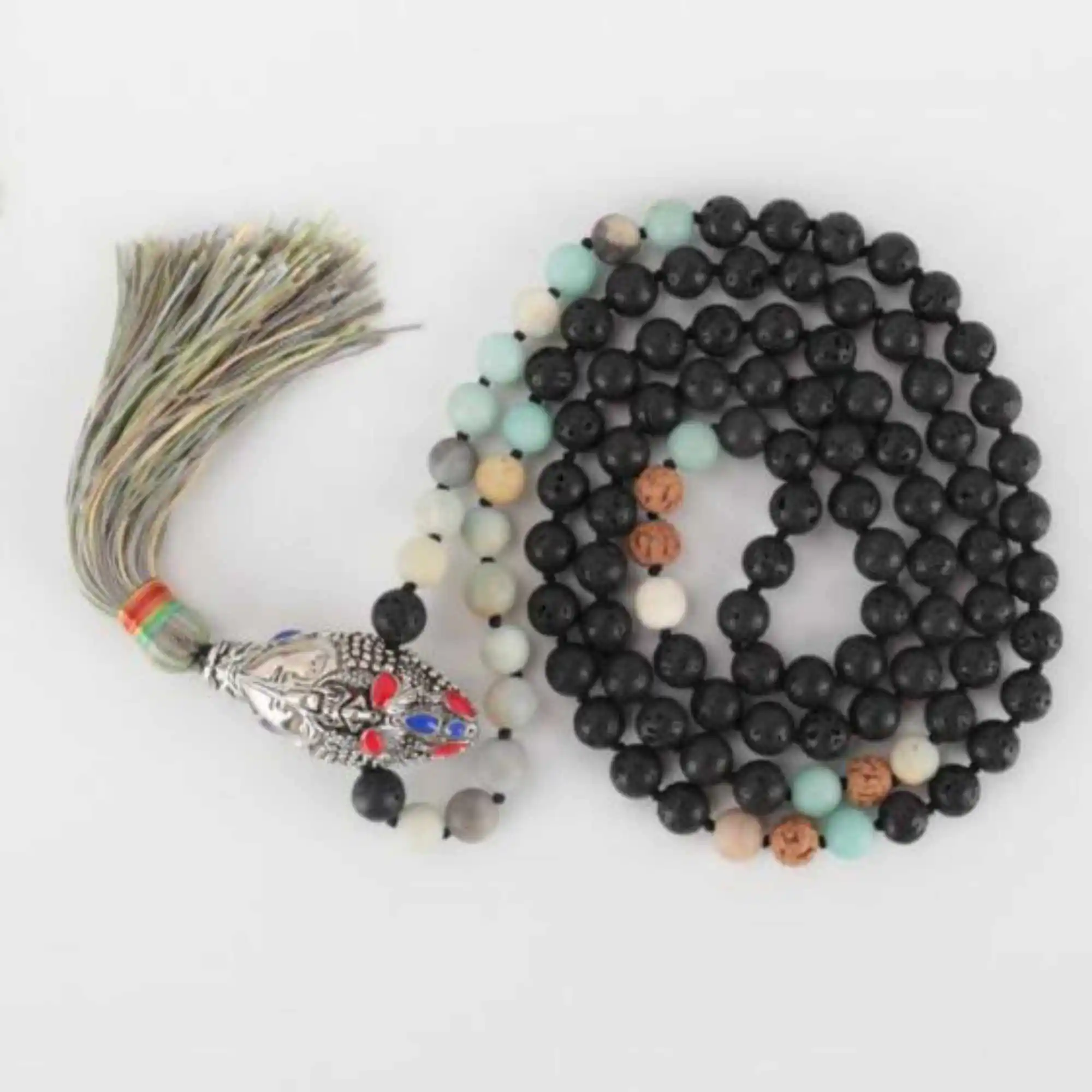 

8mm 108 Natural lava Scrub Amazonite bead knot necklace Chic Gift Elegant Energy Mental Colorful National Style Cuff