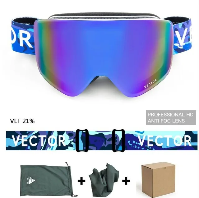 blue white Векторные брендовые лыжные очки мужские и женские двойные линзы UV400 противотуманные лыжные очки снежные очки Взрослые лыжные очки для сноуборда - Цвет: blue white