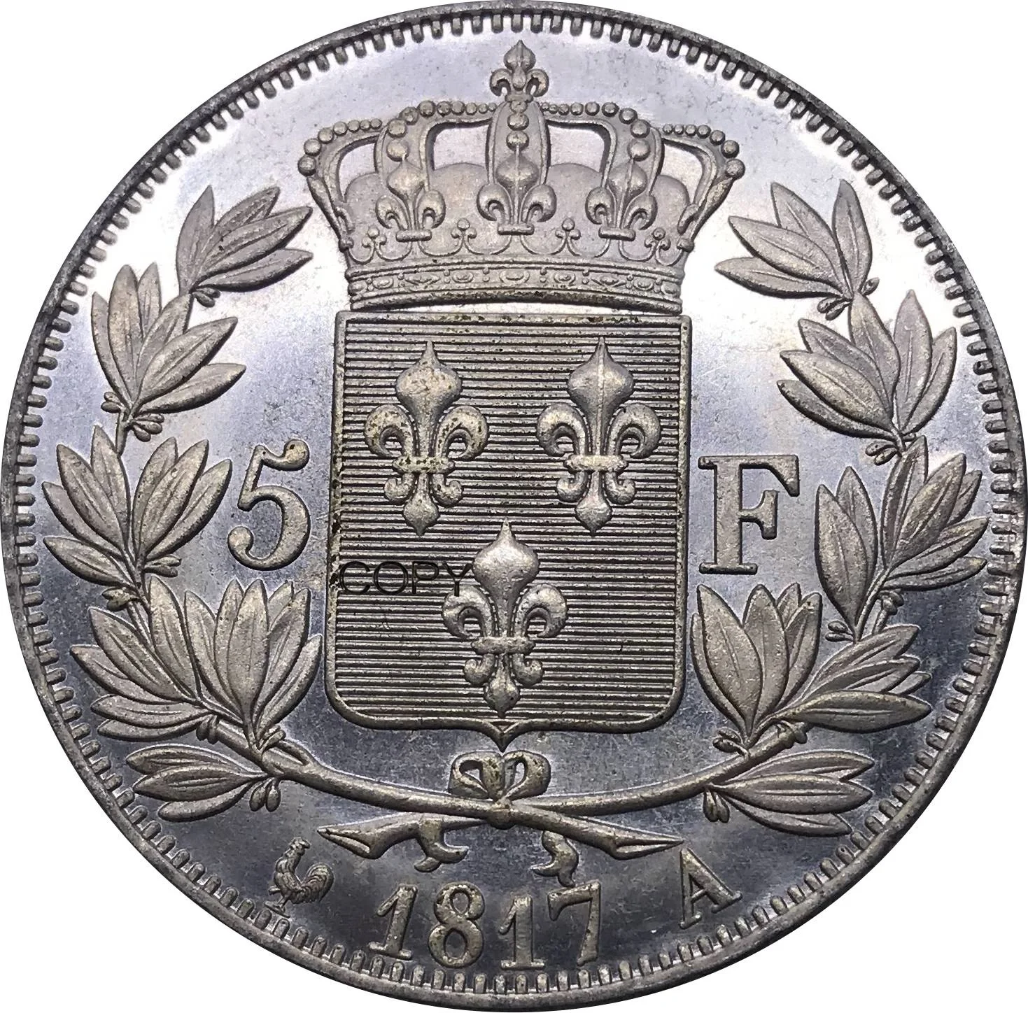 Монета с надписью Edge France 1817 А 5 франков-Луис 18-луис головой металлическая