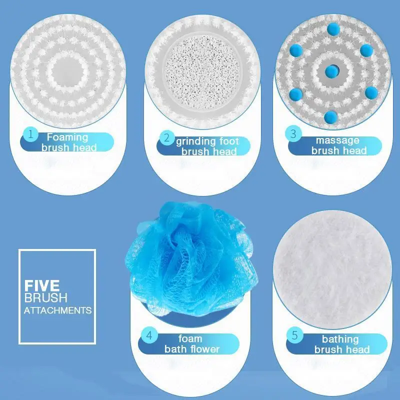 

Body Brush with 5 Attachments Bath Brush Back Body Bath Shower Sponge Scrubber Brushes With Handle Exfoliating Scrub Skin Massag