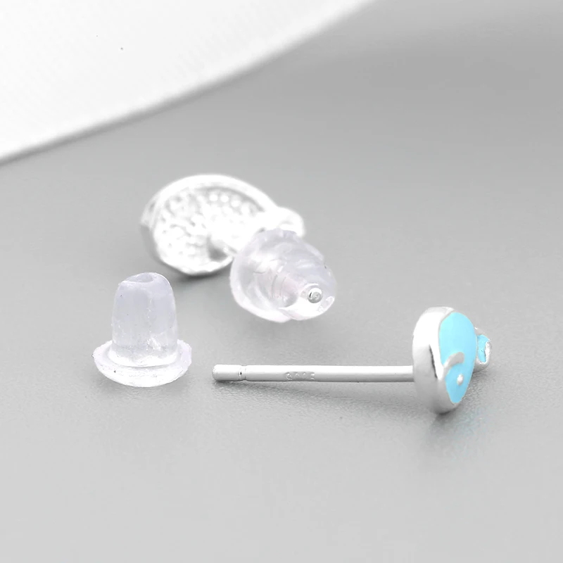 Новые серьги гвоздики из стерлингового серебра 925 пробы с голубым Китом и эмалью