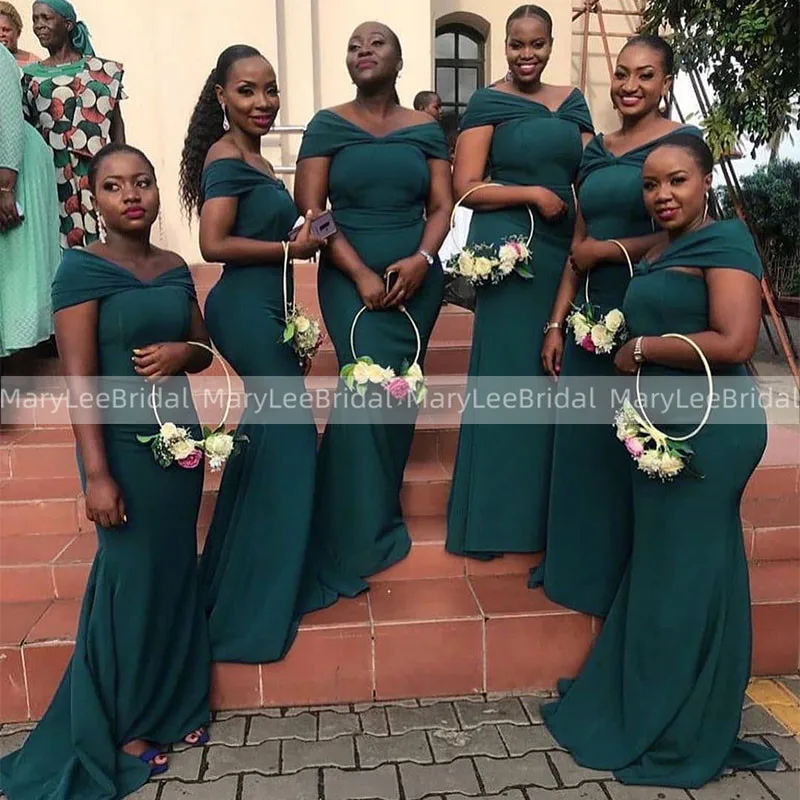 

Dark Green Mermaid Bridesmaid Dresses Long Plus Size Cap Sleeves Cheap Maid Of Honor Party Dress Vestidos Robe Africaine Femme