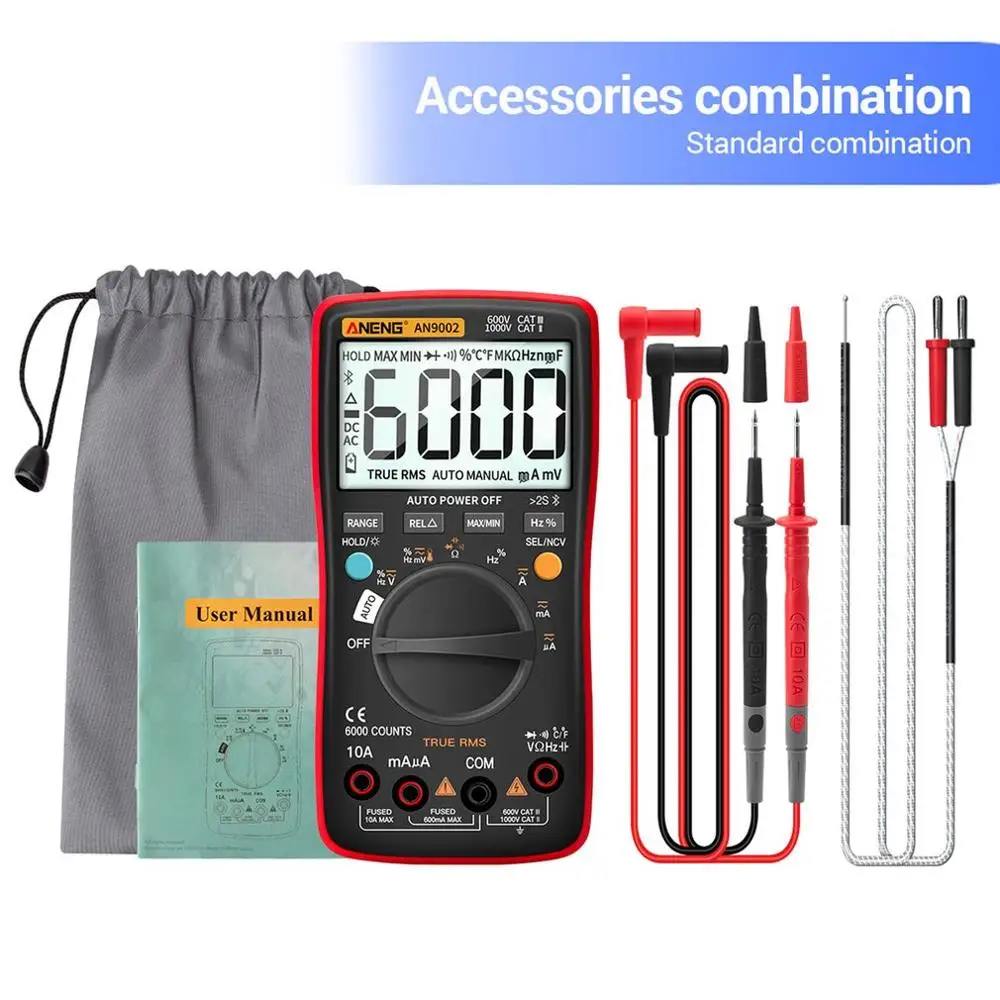 

AN9002 Bluetooth Digital Multimeter 6000 Counts Professional MultimetroTrue RMS AC/DC Current Voltage Tester Auto-Range