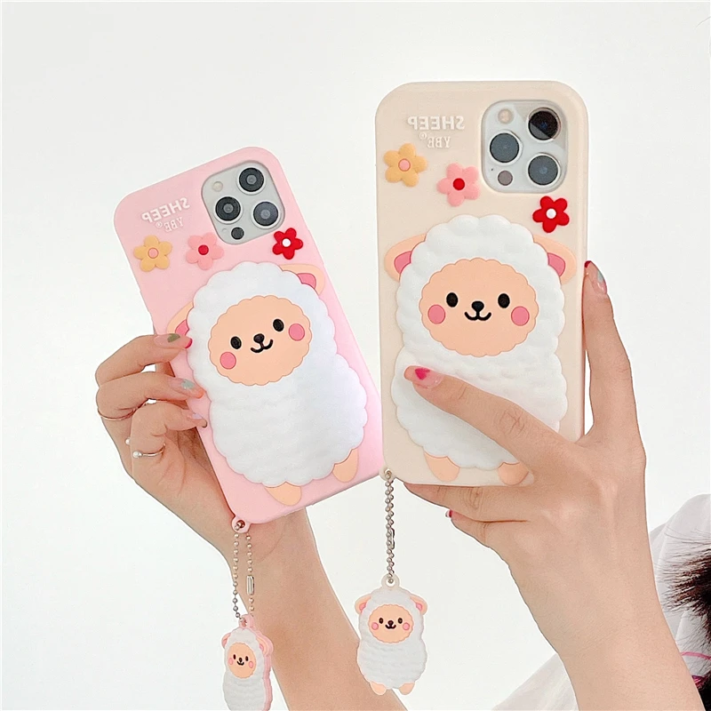 

3D Cartoon Curly Fat Sheep Soft Silicone Phone Case for Iphone 12 11 Pro Max Xs Xr 7 8 Plus X SE 20 Flowers Anti-drop Back Cover