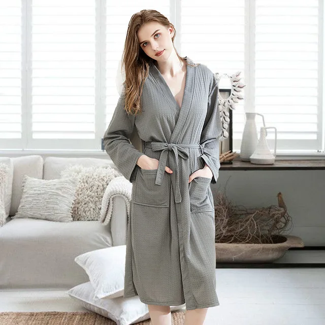 women gray Летний вафельный банный халат всасывающий водный мужской халат сексуальный Ночной халат мужские большие размеры кимоно Халаты женские пижамы для отдыха - Цвет: women gray