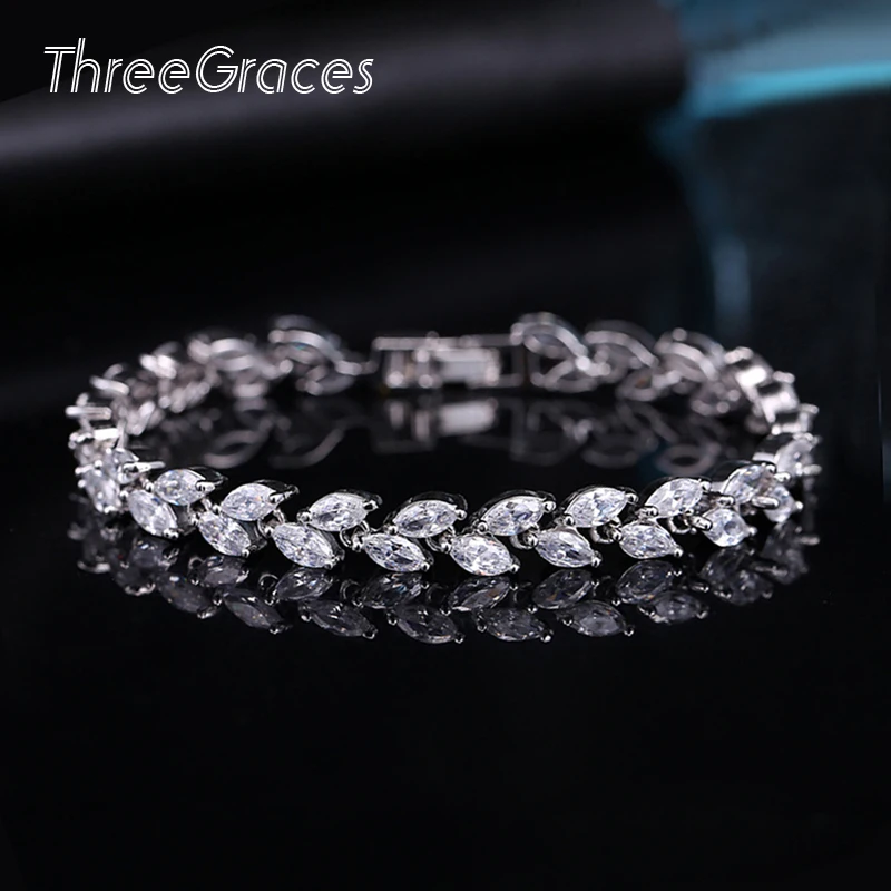 ThreeGraces CZ Ювелирные изделия роскошный свадебный браслет прозрачный белый кубический циркон камень женские браслеты для свадьбы BR024