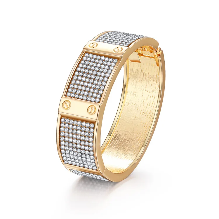 

Personality Exaggerated Light Luxury Gold Bracelet Ladies Bracelet Minimalist Full Diamond Heavy Industry Gold-plated Wholesale