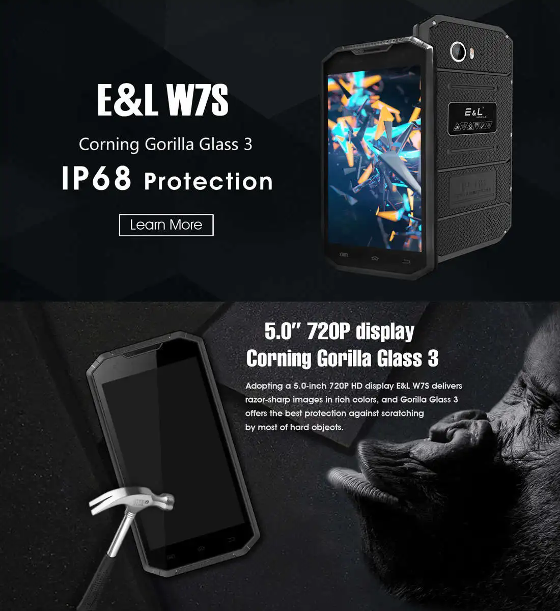 KXD E &amp L с тройной защитой W7S IP68 прочный телефон Android 6 0 MTK6737 1 3 ГГц 4 ядра 2 Гб