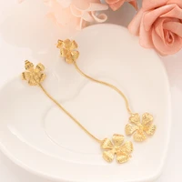 2021new gold color double flower tassel earrings for women vintage drop statement earring elegant arab african jewelry