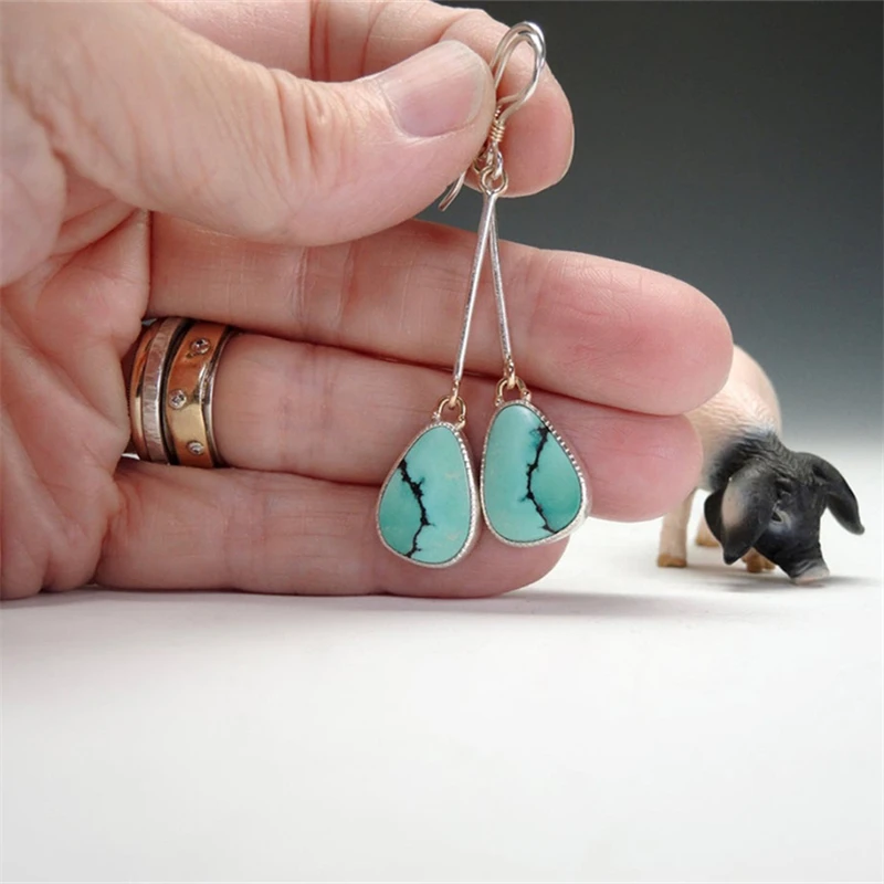 

Bohemian Geometric Design Drop-Shaped Turquoises Pendant Earrings Personality Creative hanging Earrings Jewelry Female