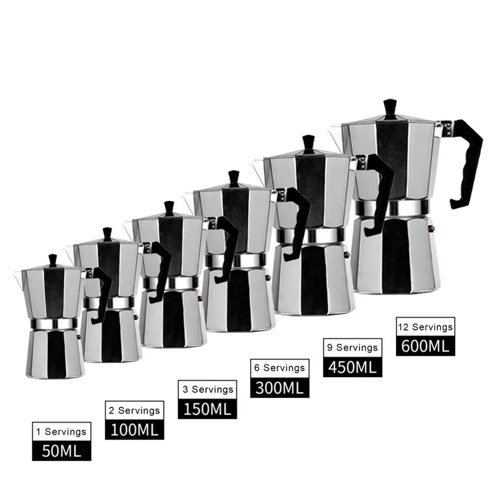 Кофеварка алюминиевая для приготовления мокко эспрессо 1/3/6/9/12 чашек|Кофейники| |
