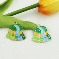 10pcs enamel mountain and flowing water flower charm pendant jewelry making bracelet necklace diy earrings accessories craft