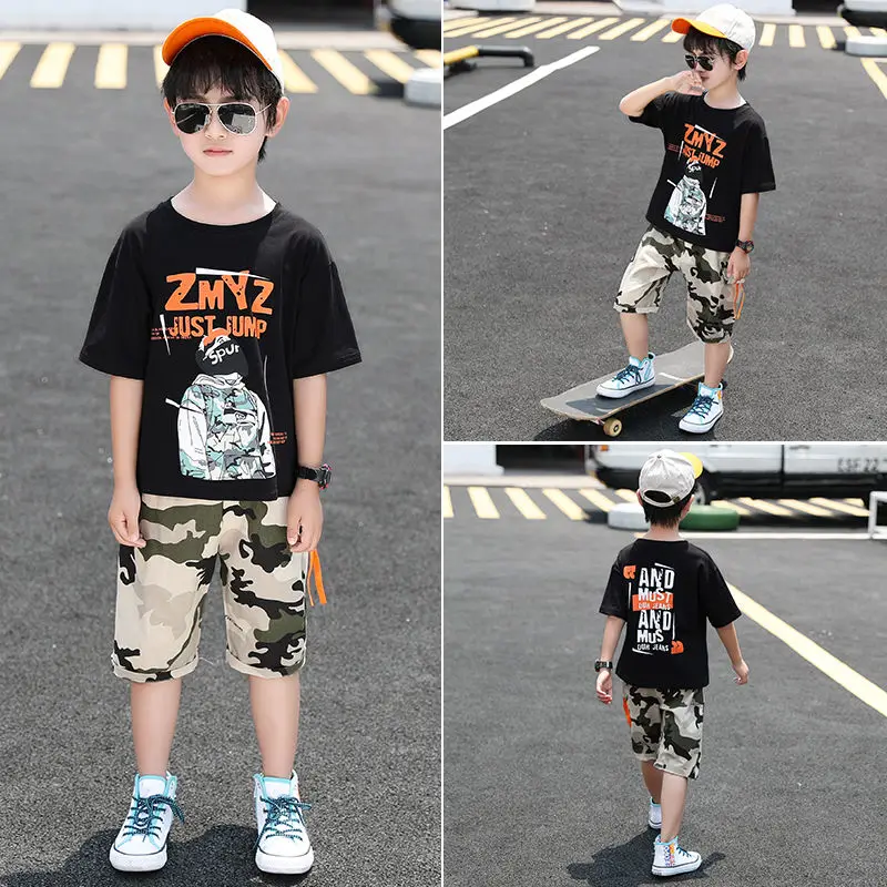 

Children Boy's Clothing Set 2021 Summer Outfits Kids Teenage Boys Camouflage Disguise Tracksuit Sportwear Sport Suit 10 12 Years
