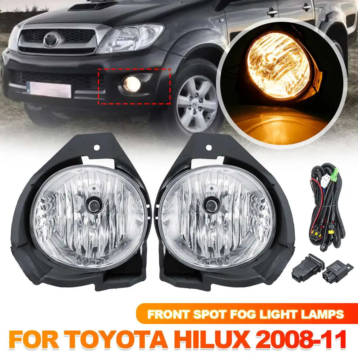 

1 Pair Fog Light for Toyota Hilux 2008 2009 2010 2011 Foglights headlights Car fog lamp Kit With Wiring Harness Bulb Switch