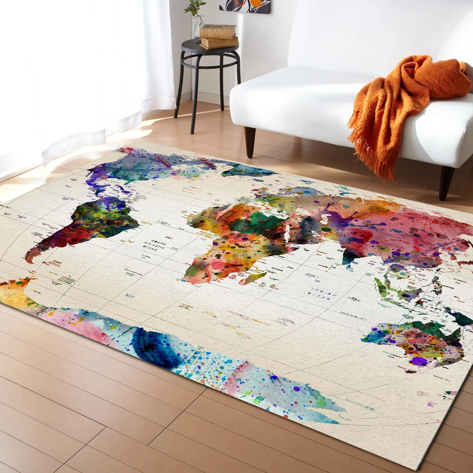 

Map Watercolor Carpet for Living Room Kids Bedroom Bedside Rugs Soft Carpets Home Sofa Table Decor Mat