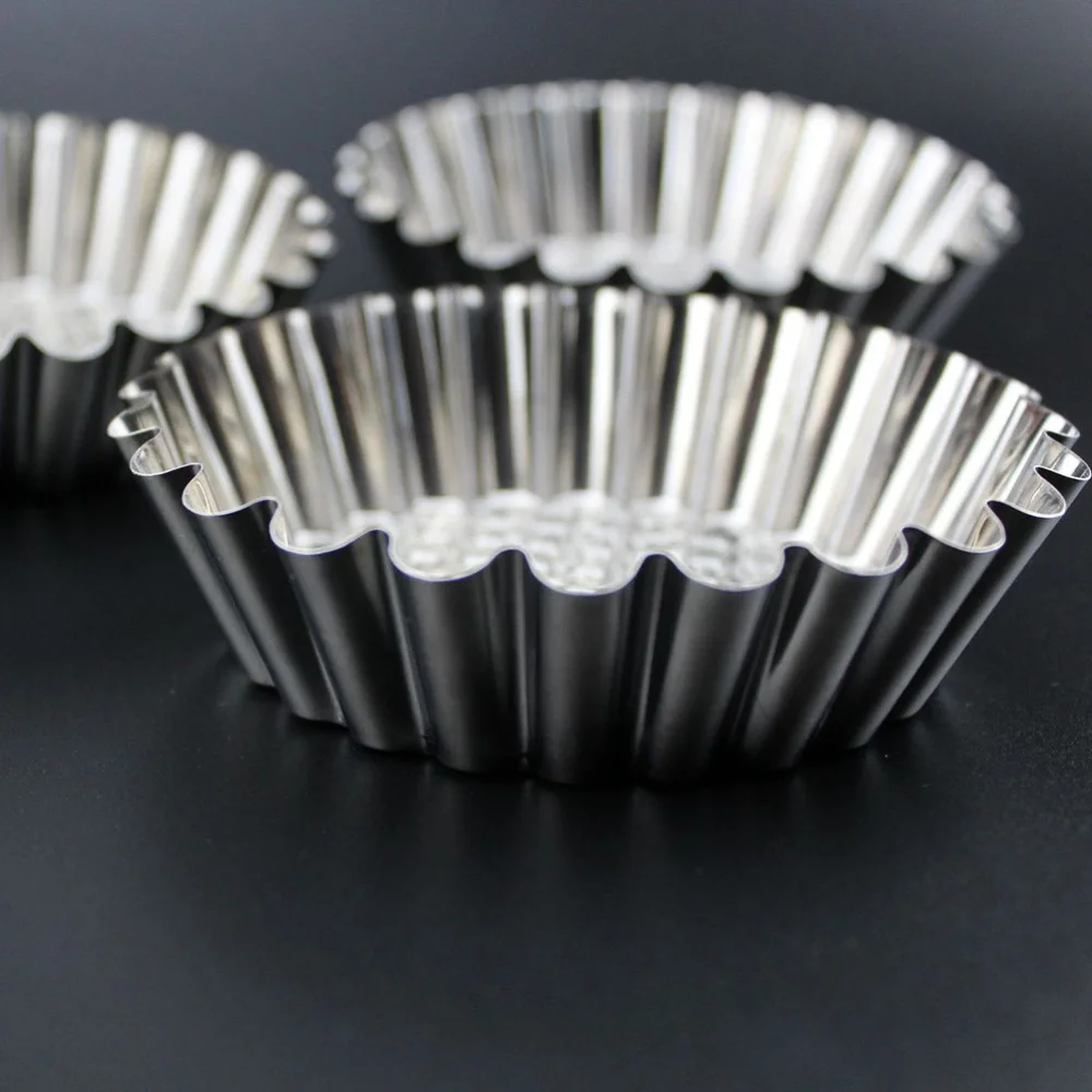 

12pcs Stainless Steel Round Lace Egg Tart Molds Reusable Tartlet Moulds Baking Cup