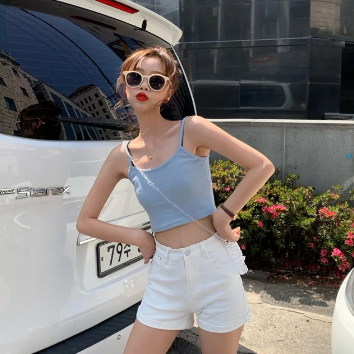 Женский летний укороченный топ без рукавов бесшовный сексуальный уличный
