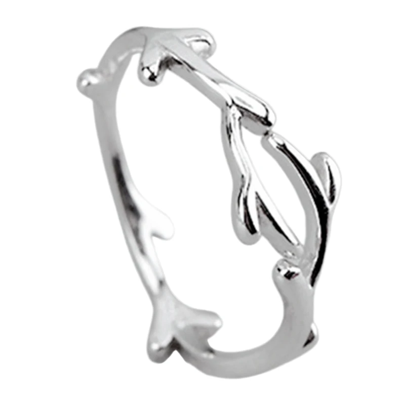 Кольцо женское регулируемое серебристого цвета с листьями | Украшения и