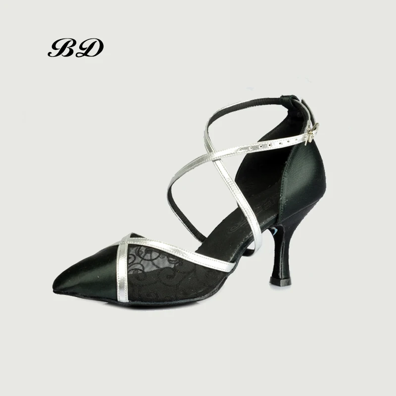 TOP Dance Shoes Authentic GB Modern Female Adult Medium high heel Ballroom Dancing Genuine Leather Soft bottom 114 Heel Cover
