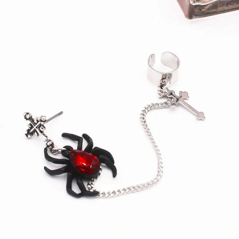 1 шт. Готический красный паук крест гроб Серебряная отделка Длинная цепочка Кафф