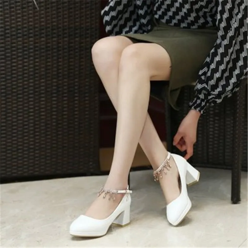 

2020 Woman High Heels Pumps String Bead Ankle Strap Platform Pump Dress Shoes Women Bridal Shoes Wedding Shoes zapatos mujer