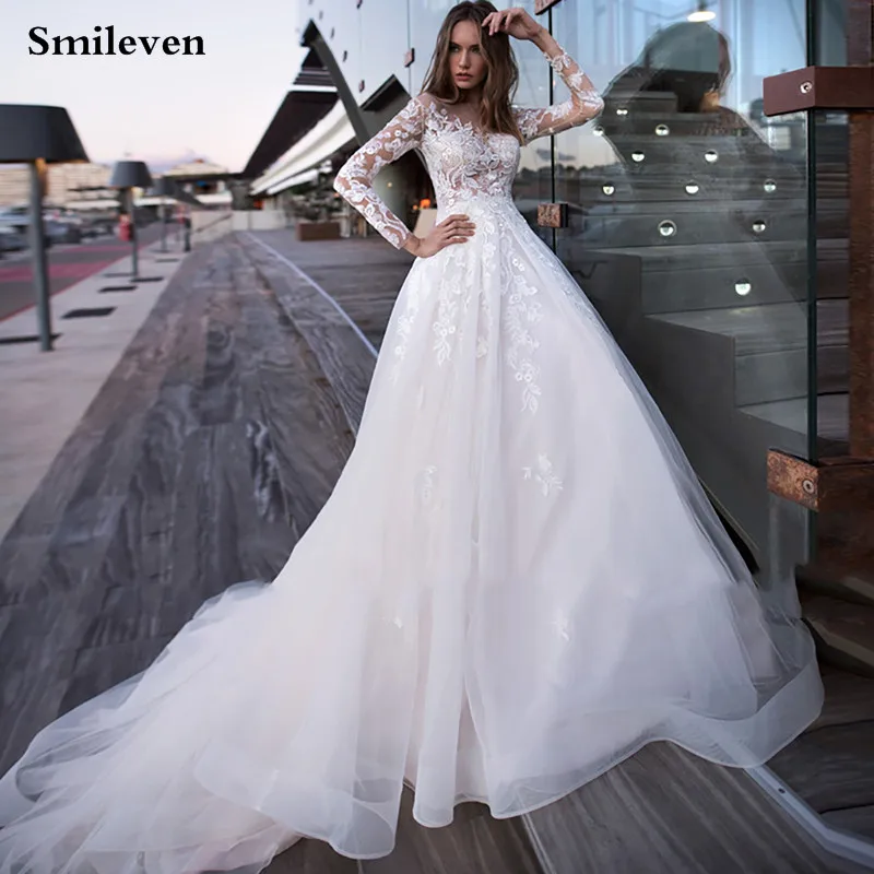 Smileven кружевное свадебное платье 2019 длинный рукав ТРАПЕЦИЕВИДНОЕ женское