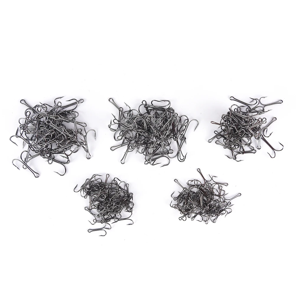 

50pcs/lot size 1# 2# 4# 6# 8# Double hook Saltwater fishing tackle Dual High Carbon Steel Black Fishing Hooks