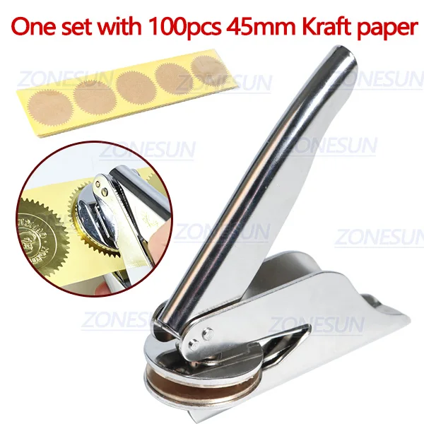 with 100pcs Kraft ZONESUN на заказ, латунный штамп с тиснением, логотип, персонализированный штамп с тиснением, штамп для букв, свадебного конверта, документов, пригласительных карт - Цвет: with 100pcs Kraft