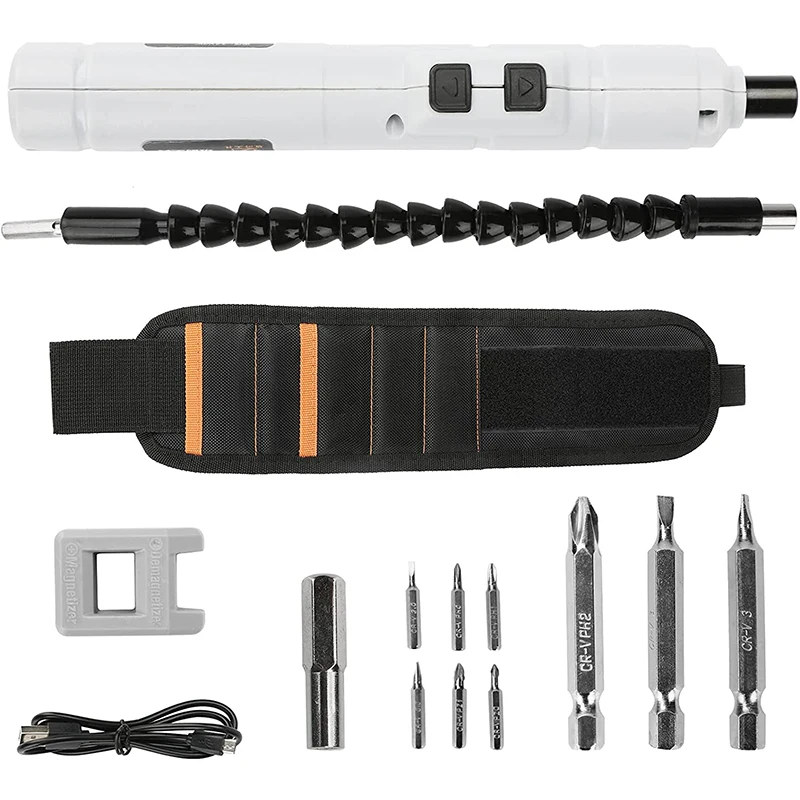 Electric Screwdriver| Rechargeable Cordless Screwdriver Kit| 2N.m Electric Torque| Flexible Extension Shaft|Magnetic Wrist Strap
