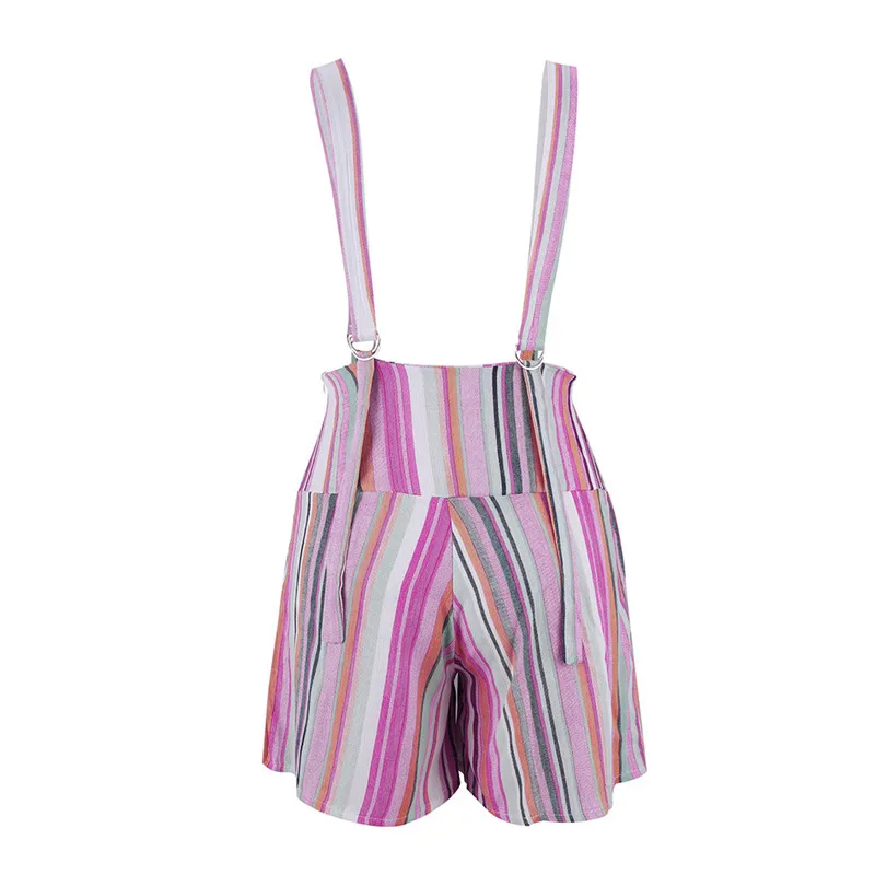 

Women Summer Overalls Style Striped Shorts Suspender Trousers High Waist Short Pants