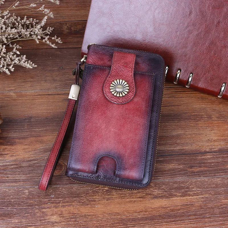 

2021 New Women's Long Wallet The First Layer Of Cowhide Dual-Purpose Multifunctional Leather Bag Casual Fashion With Bracelet