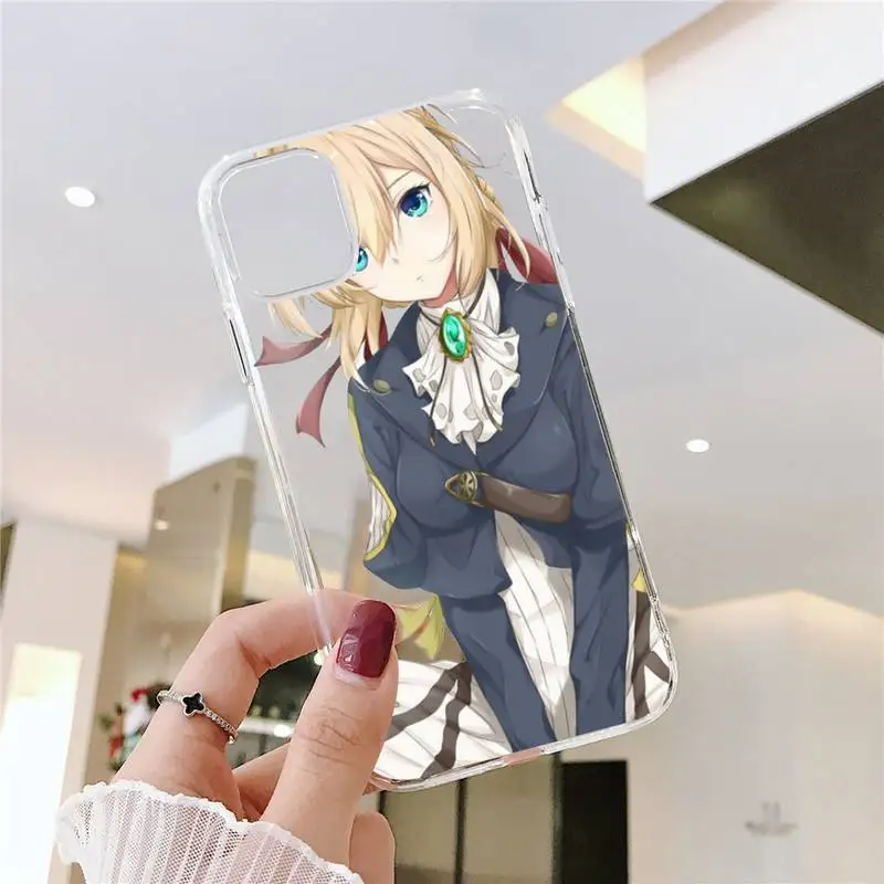 

Fashion Violet Evergarden Phone Case Transparent for iPhone 6 7 8 11 12 s mini pro X XS XR MAX Plus SE cover funda