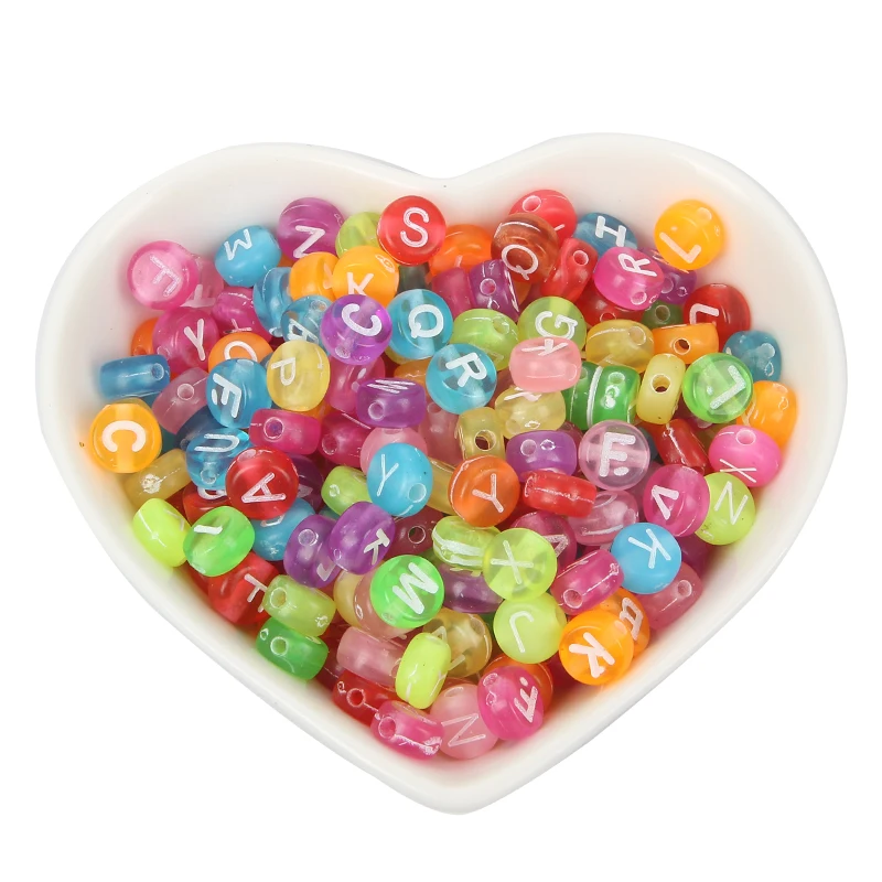 200 шт Смешанные разноцветными буквами акриловые бусины 7 мм для ювелирных изделий