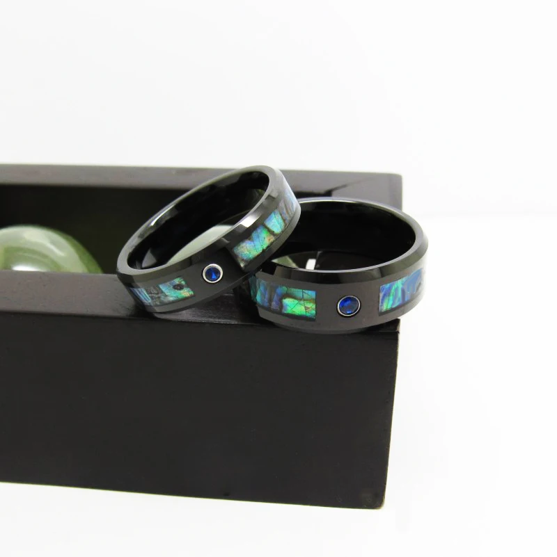 Подарок на Рождество годовщину кольца для женщин черные вольфрамовые с ракушкой