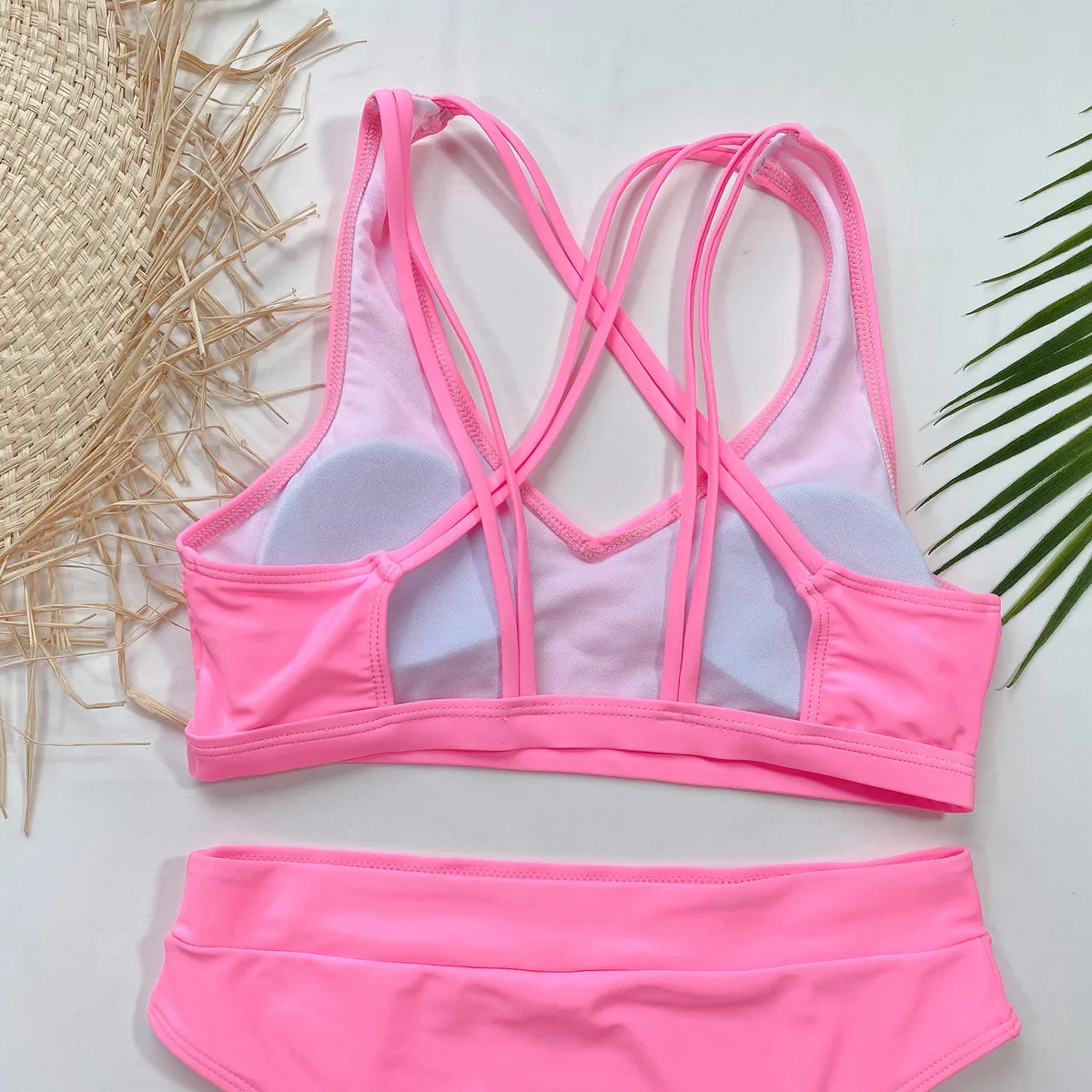

Sexy Pink Bikinis 2021 Mujer Padded Bathing Suit Women Swimwear Bandage Bikini Set Maillot De Bain Femme High Waisted Swimsuit